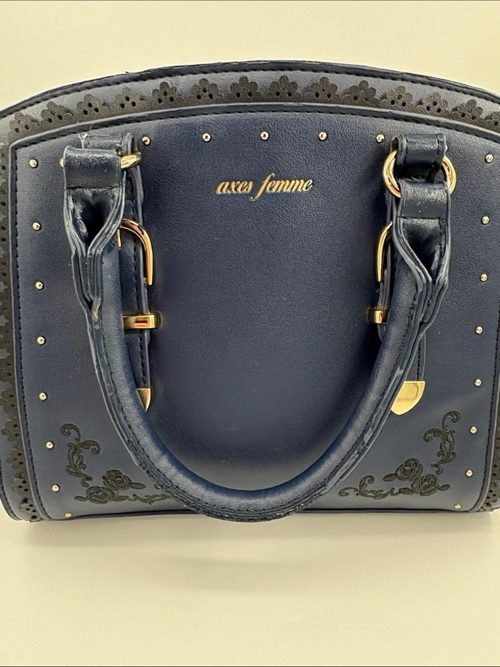 axes femme Navy Satchel with Gold Accents no strap